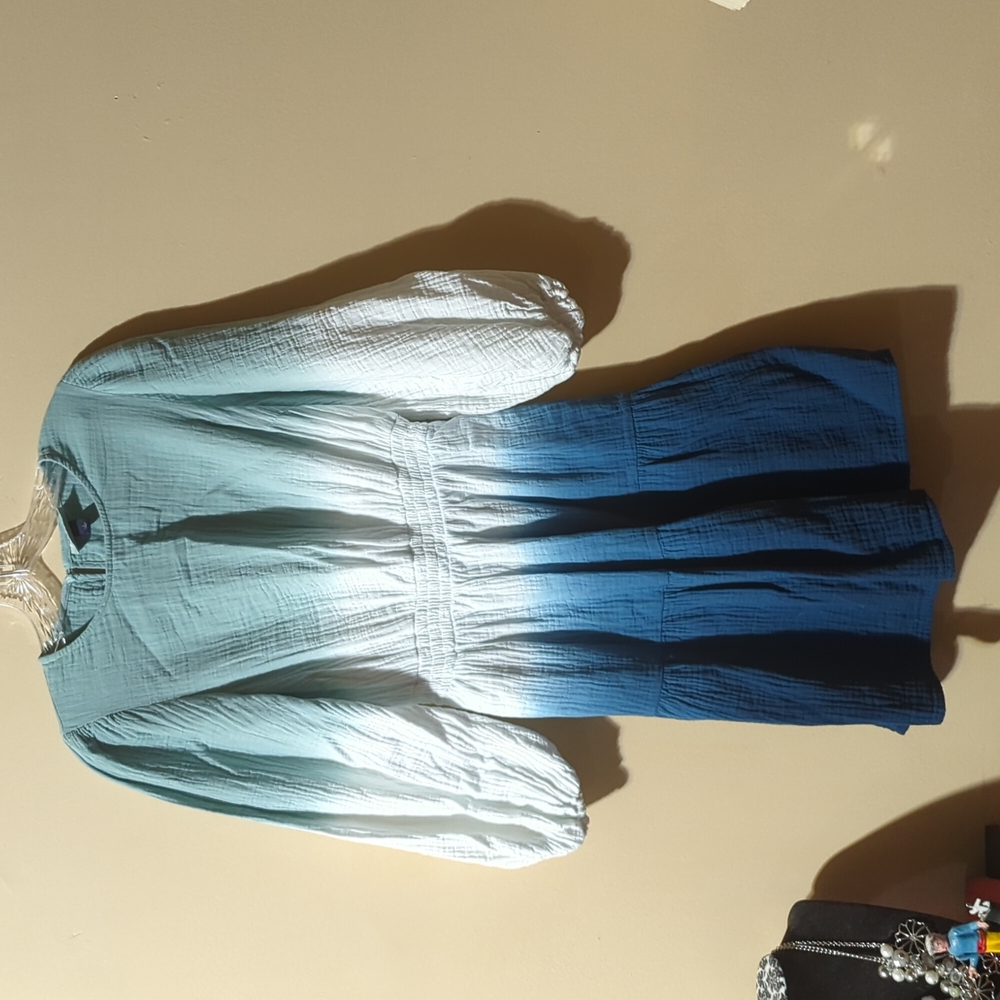 Universal Thread Blue Ombre Dip-Dye Tie-Dye Tiered Cotton Dress Size Small